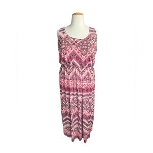 Maurices Boho Floral Maxi 3 Sleeveless Strappy Back Pink Red Chevron Print 0179